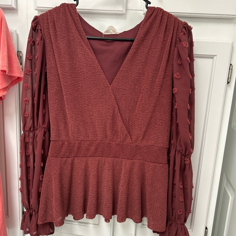 Burgundy V-Neck Blouse